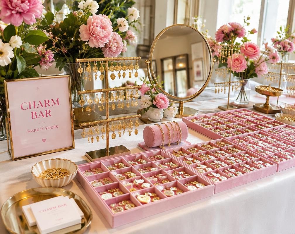 Charm bar setup with organized charm trays